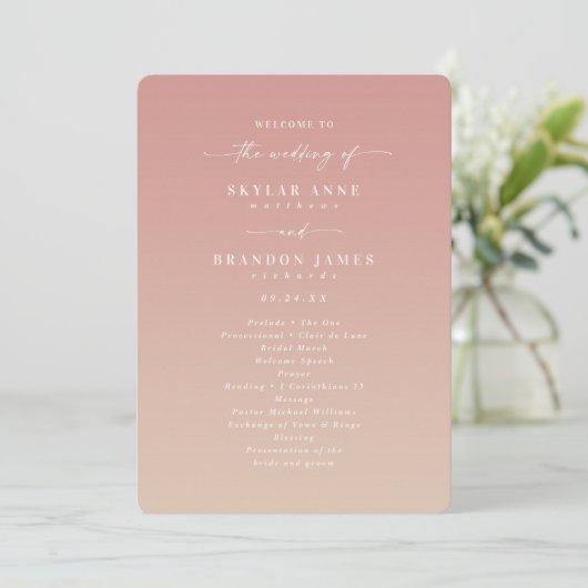 Ombre Pink & Champagne Hochzeitsprogramm Programm (Stehend Vorderseite)