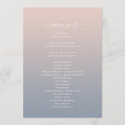 Ombre Pink & Dusty Blue Wedding Zeremony Program Programm (Rückseite)
