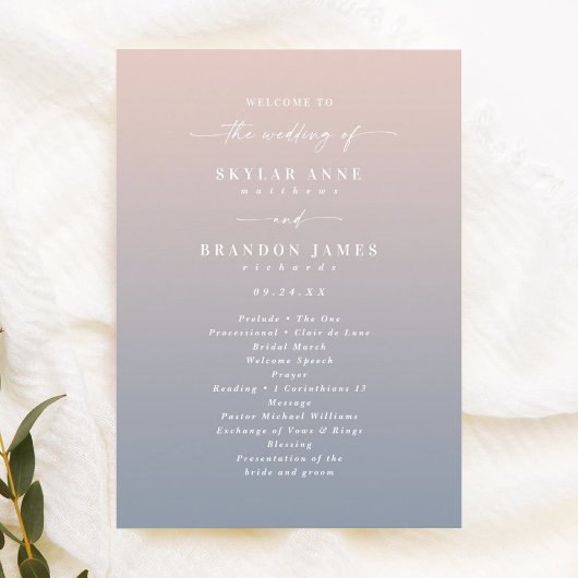 Ombre Pink & Dusty Blue Wedding Zeremony Program Programm