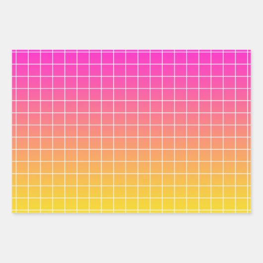 Ombre Pink Gelb-Orangengitter Muster Geschenkpapier Set (Vorderseite)
