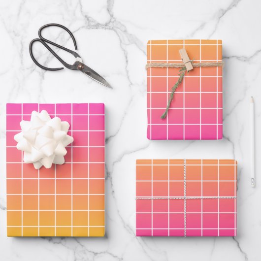 Ombre Pink Gelb-Orangengitter Muster Geschenkpapier Set (Vorderseite)