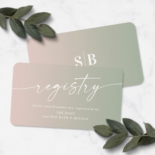 Ombre Pink & Green Polterabend Geschenkregister Begleitkarte