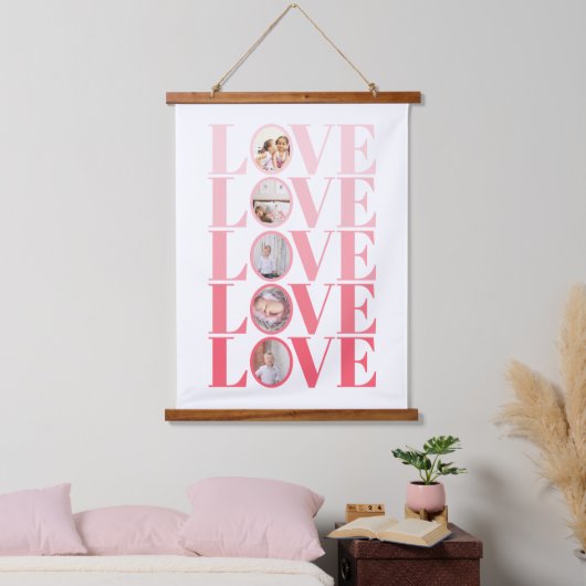 Ombre Pink LIEBE Foto Valentinstag Wandteppich Mit Holzrahmen (Schlafzimmer)