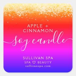 Ombre Pink Lila Glitzer Soy Candle Label Quadratischer Aufkleber