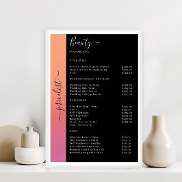 Ombre, Pink, Orange & Black Pricelist Salon Poster