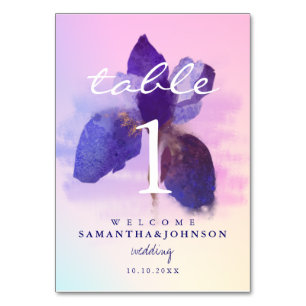 Ombre Pink Purple Wasserfarbe Iris Floral Hochzeit Tischnummer