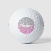 Ombre Pink Silver Glitzer Calligraphy Name Golfball (Vorderseite)