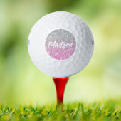 Ombre Pink Silver Glitzer Calligraphy Name Golfball