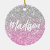 Ombre Pink Silver Glitzer Calligraphy Name Keramik Ornament (Vorne)
