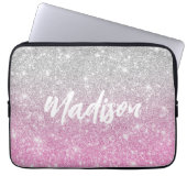 Ombre Pink Silver Glitzer Calligraphy Name Laptopschutzhülle (Vorderseite)