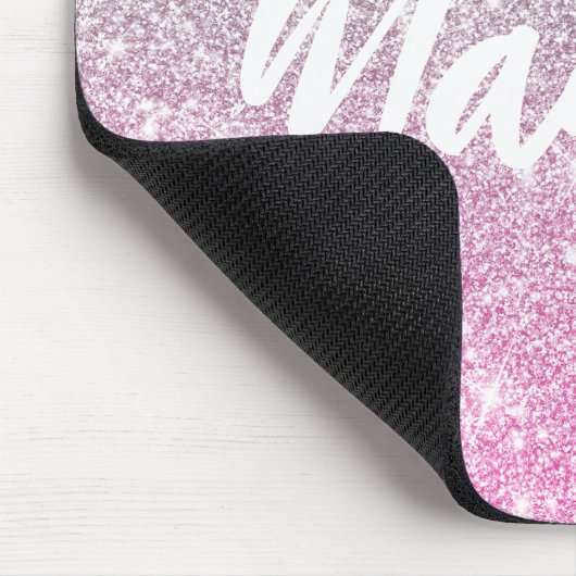 Ombre Pink Silver Glitzer Calligraphy Name Mousepad (Ecke)