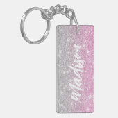 Ombre Pink Silver Glitzer Calligraphy Name Schlüsselanhänger (Vorderseite links)