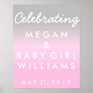 Ombre Pink und Silver Baby Dusche Willkommenspende Poster