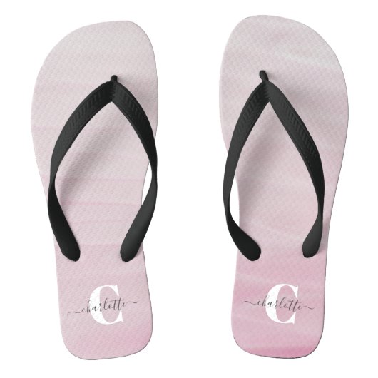 Ombre Pink Wasserfarbe Mit Monogramm Name Badesandalen (Fußbett)