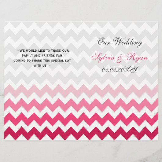 Ombre Pink Zickzack gefaltetes Hochzeitsprogramm (Vorderseite)