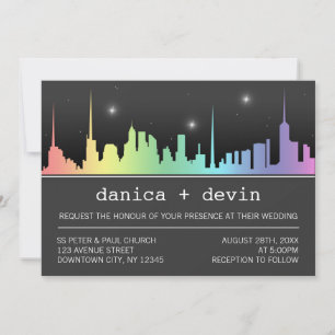 Ombre Rainbow City Skyline Wedding Einladungen