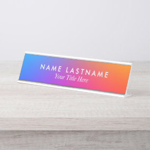 Ombre Rainbow Multicolor White Custom Title Schreibtischnamensplakette