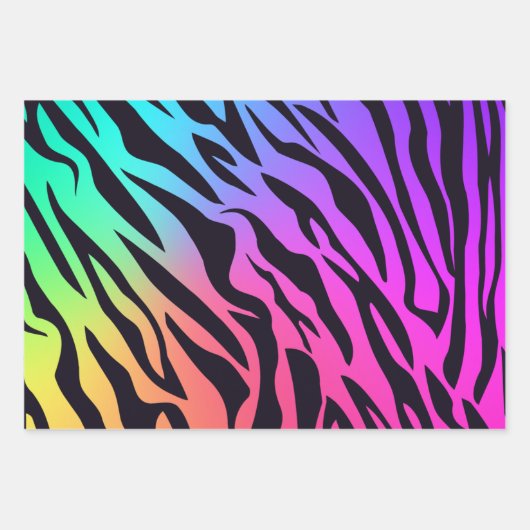 Ombre Rainbow Tiger Print Geschenkpapier Set (Vorderseite)
