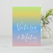 Ombre Rainbow Yellow Blue Pink Hochzeit Einladung (Stehend Vorderseite)