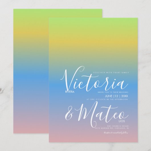 Ombre Rainbow Yellow Blue Pink Hochzeit Einladung (Vorne/Hinten)