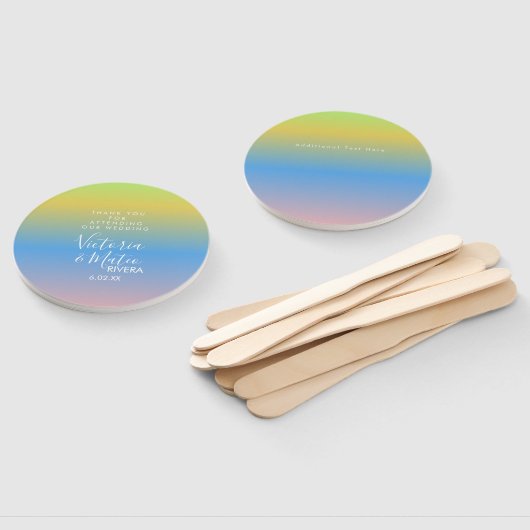 Ombre Rainbow Yellow Blue Pink Wedding Vielen Dank Fächer (Non-assembled)