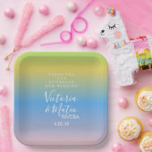 Ombre Rainbow Yellow Blue Pink Wedding Vielen Dank Pappteller (Party)