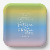 Ombre Rainbow Yellow Blue Pink Wedding Vielen Dank Pappteller (Vorderseite)