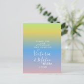 Ombre Rainbow Yellow Blue Pink Wedding Vielen Dank Postkarte (Stehend Vorderseite)