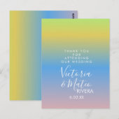 Ombre Rainbow Yellow Blue Pink Wedding Vielen Dank Postkarte (Vorne/Hinten)
