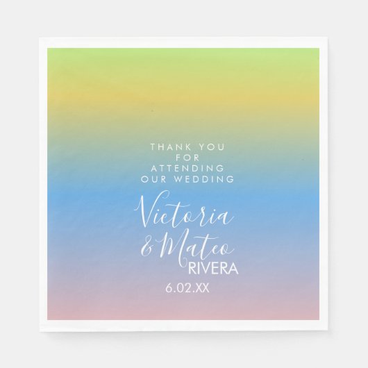 Ombre Rainbow Yellow Blue Pink Wedding Vielen Dank Serviette (Vorderseite)