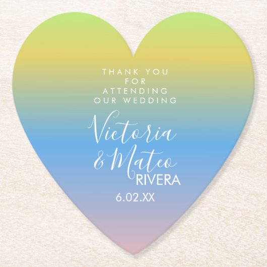 Ombre Rainbow Yellow Blue Pink Wedding Vielen Dank Untersetzer (Vorderseite)