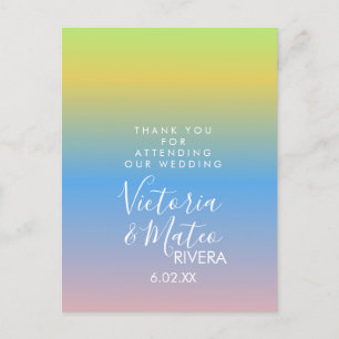 Ombre-Regenbogen Gelb Blau Rosa Hochzeit Danke Postkarte
