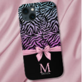 Ombre rosa-blauer Glitzer Zebra Streifen Bow Monog Case-Mate iPhone Hülle