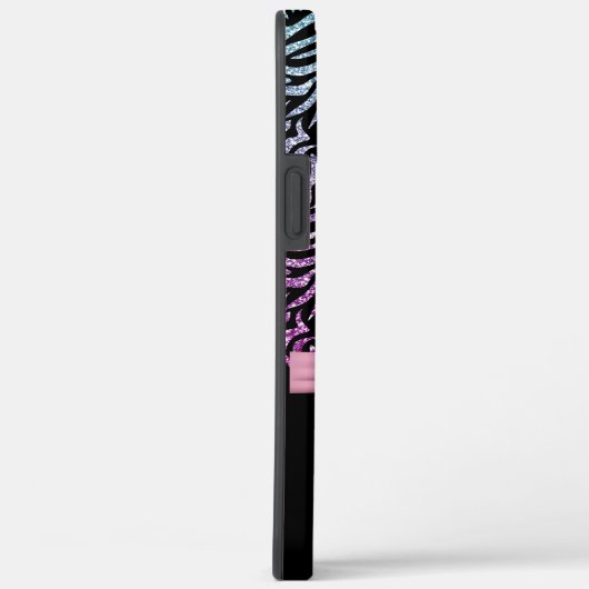 Ombre rosa-blauer Glitzer Zebra Streifen Bow Monog Case-Mate iPhone Hülle (Rückseite / Rechts)