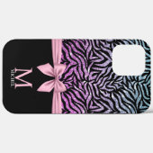 Ombre rosa-blauer Glitzer Zebra Streifen Bow Monog Case-Mate iPhone Hülle (Rückseite (Horizontal))