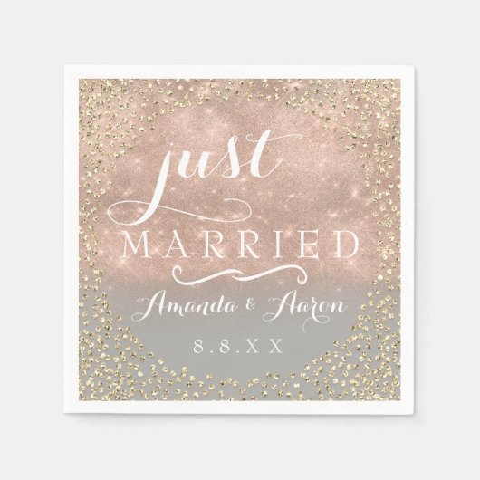 Ombre Rose Gold Confetti Wedding Just Married Serviette (Vorderseite)