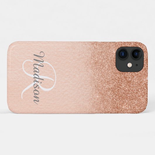 Ombre Rose Gold Glitzer Fading Monogram Case-Mate iPhone Hülle (Rückseite (Horizontal))