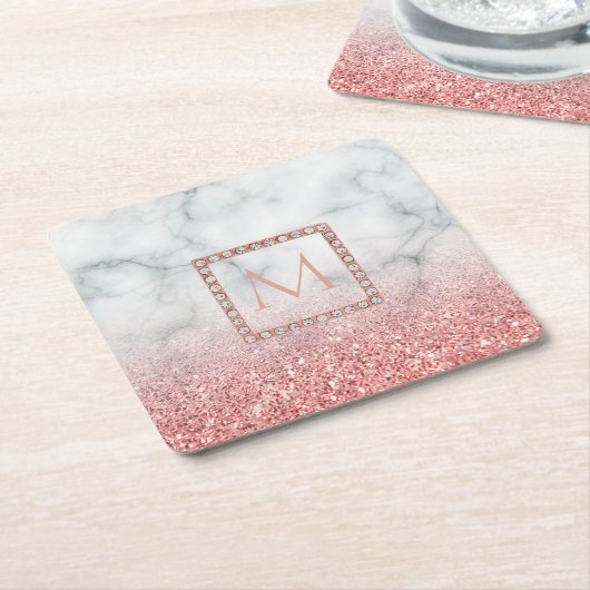 ombre Rose gold monogramm auf Marmorstein Rechteckiger Pappuntersetzer (angewinkelt)