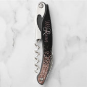 Ombre Rose Gold Stylish Monogram Glitzer Kellnermesser (Vorderseite)