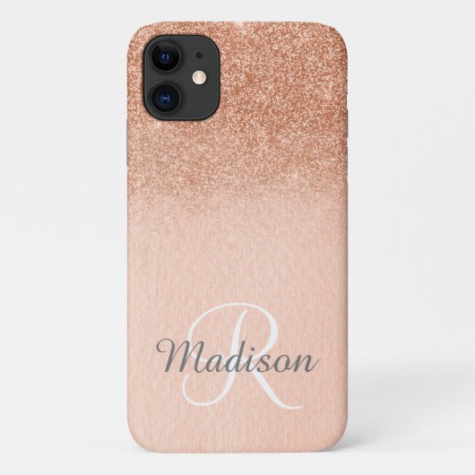 Ombre Roségold Glitter verblassendes Monogramm Case-Mate iPhone Hülle (Rückseite)