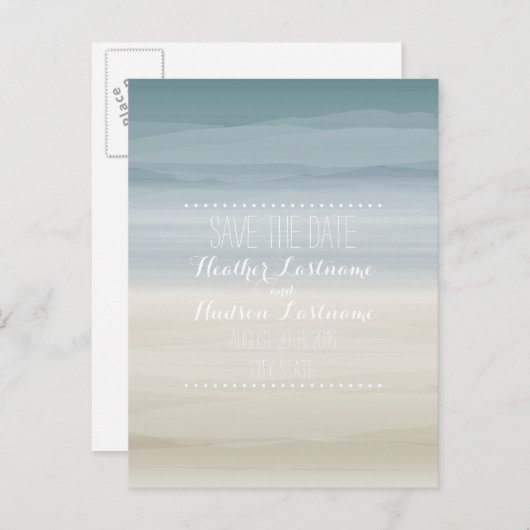 Ombré Shore Wedding speichern das Datum Ankündigungspostkarte (Vorne/Hinten)