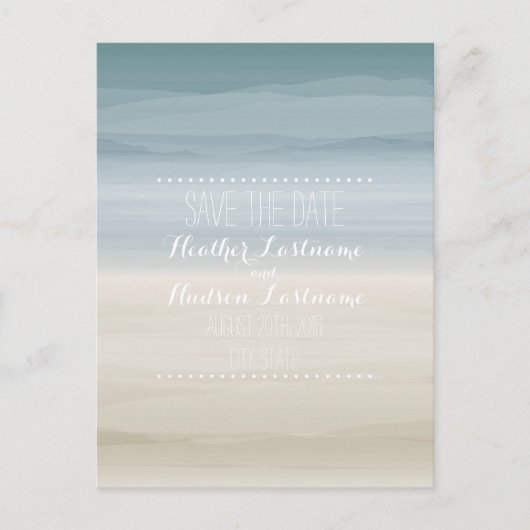 Ombré Shore Wedding speichern das Datum Ankündigungspostkarte (Vorderseite)