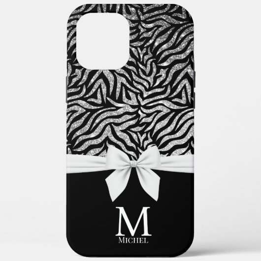 Ombre silber Glitzer Zebra Streifen Bow Monogramm Case-Mate iPhone Hülle (Rückseite)
