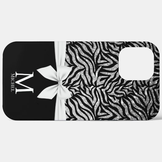 Ombre silber Glitzer Zebra Streifen Bow Monogramm Case-Mate iPhone Hülle (Rückseite (Horizontal))
