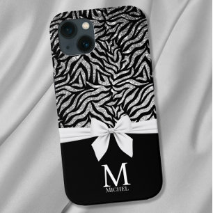 Ombre silber Glitzer Zebra Streifen Bow Monogramm Case-Mate iPhone Hülle
