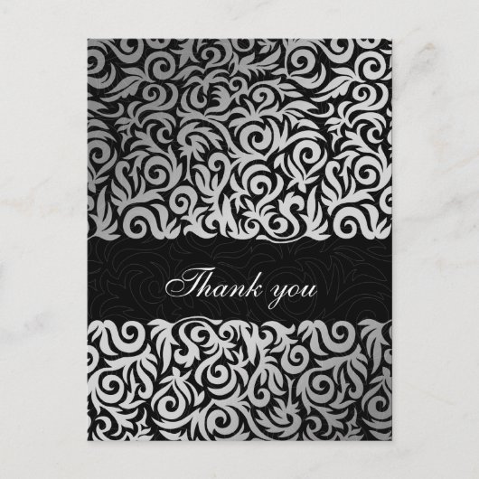 Ombre Silber und Schwarz Swirling Border Wedding Postkarte (Vorderseite)