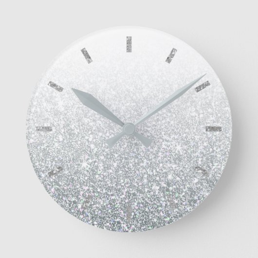 Ombre Silver Funkelnd White Runde Wanduhr (Vorderseite)