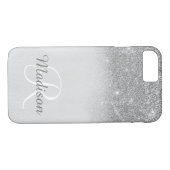 Ombre Silver Gray Glitzer Fading Monogram Case-Mate iPhone Hülle (Rückseite (Horizontal))