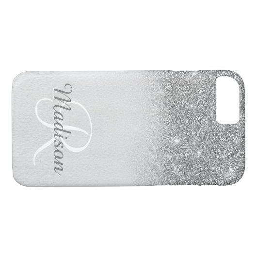 Ombre Silver Gray Glitzer Fading Monogram Case-Mate iPhone Hülle (Rückseite (Horizontal))