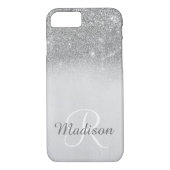 Ombre Silver Gray Glitzer Fading Monogram Case-Mate iPhone Hülle (Rückseite)